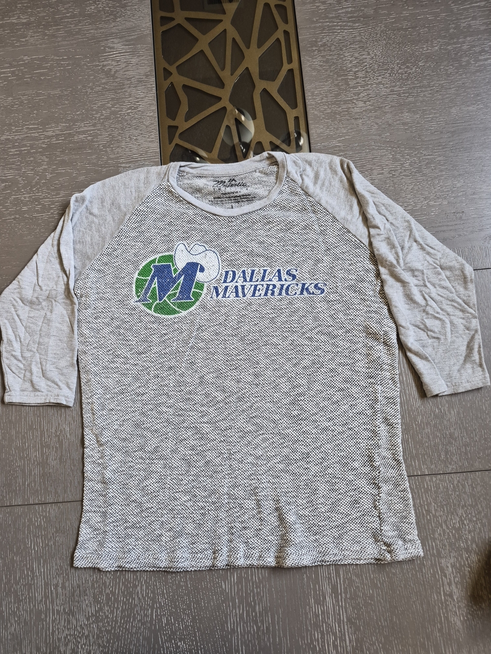 Majestic Gray Raglan Dallas Mavericks Retro Logo Tee with Blue & Green Accents